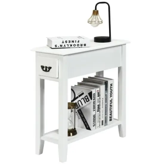 Tangkula White 2 Tier Narrow Nightstand End Bedside Sofa Side Table With Drawer And Shelf image {3}