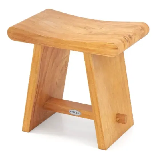 Costway 19.5" Teak Shower Bench Waterproof Spa Bath Stool with Curved Seat for Bathroom image {9}