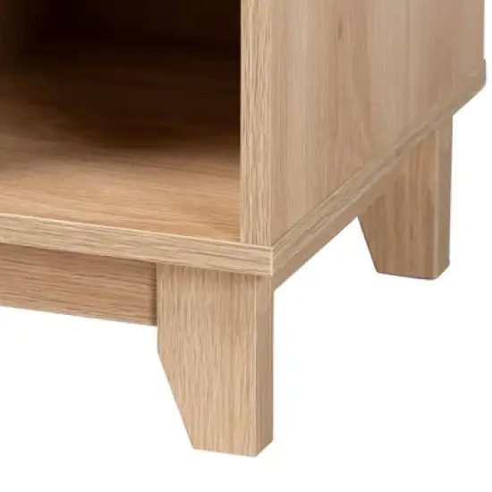 Elsbeth Wood and Natural Rattan 3 Door Sideboard Light Brown/Natural Brown - Baxton Studio image {6}