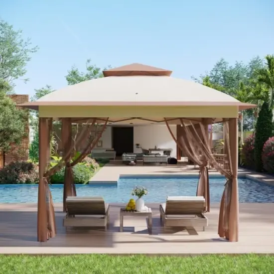 Outdoor Canopy Tent With Mosquito Netting, Pop Up Instant Gazebo Waterproof With Portable Carrying Bag, Outdoor Gazebo Tent for Backyard image {1}