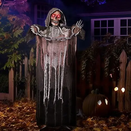 Joyfy 67" Halloween Outdoor Decorations, Life Size Animatronics Grim Reaper with Chain, Scary Haunted House Props for Garden Yard Lawn Decorations image {8}