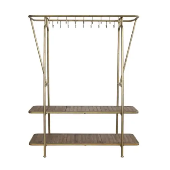 Storied Home 69" Tall Rack Gold: Geometric Design, Wood Shelves, Metal Hooks, Storage Organizer image {1}
