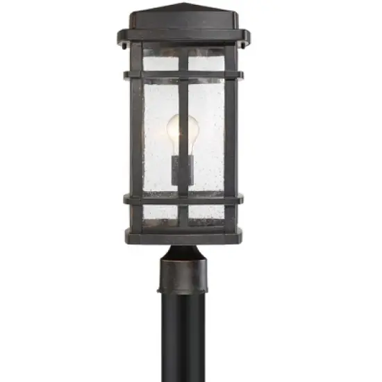 John Timberland Mission Outdoor Post Light Fixture Oil Rubbed Bronze 19 1/4" Clear Seedy Glass for Exterior Garden Yard Walkway image {3}