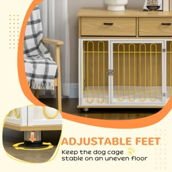 PawHut Modern Medium Dog Crate End Table with Soft Cushion & 2 Drawers, Dog Crate Bed Indoor Dog Kennel Furniture with Washable Cushion Cover image {4}