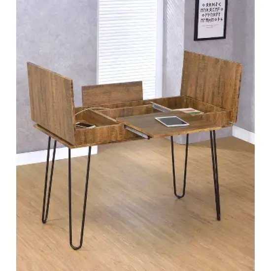 Sheeran Storage Writing Desk with Hairpin Legs Rustic Amber - Coaster image {1}