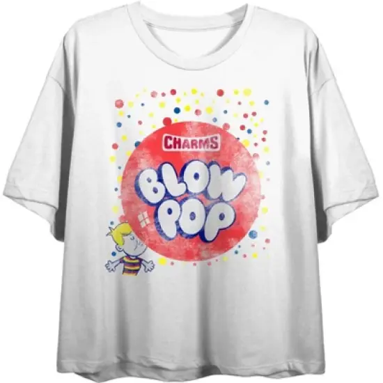 Blow Pop Dots Distressed Logo Women's White Cropped Tee image {4}