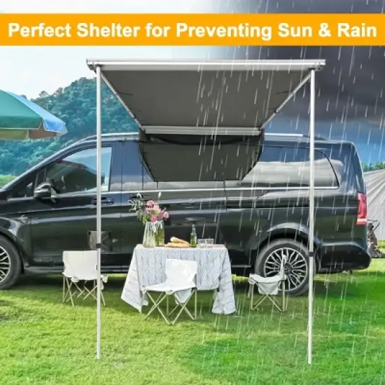 Yescom 4.4x6.6 Ft Vehicle Awning w/ Eagle Side Wall Roof Rack Pull-Out Sun Shade Travel Gray image {6}