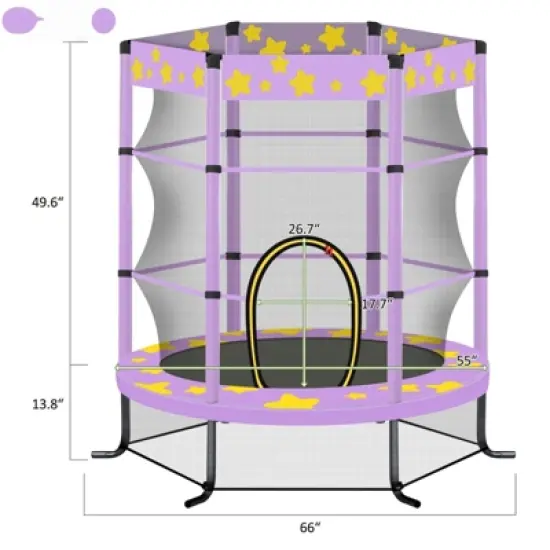 DSVIMOY Kids Trampoline, 55" Kids Trampoline Bouncing Jumping Mat, Recreational Trampoline with Enclosure Net, Purple, 55"*55"*63.4" image {2}