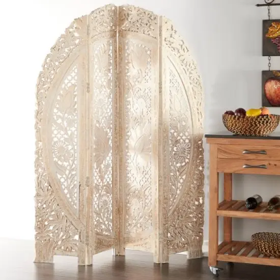 Eclectic Wood Room Divider Screen White - Olivia & May image {1}