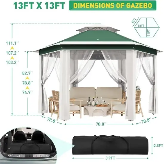 GustoWave Portable Outdoor 6 Sided Gazebo Tent Pergola, Carpa for Backyard image {2}