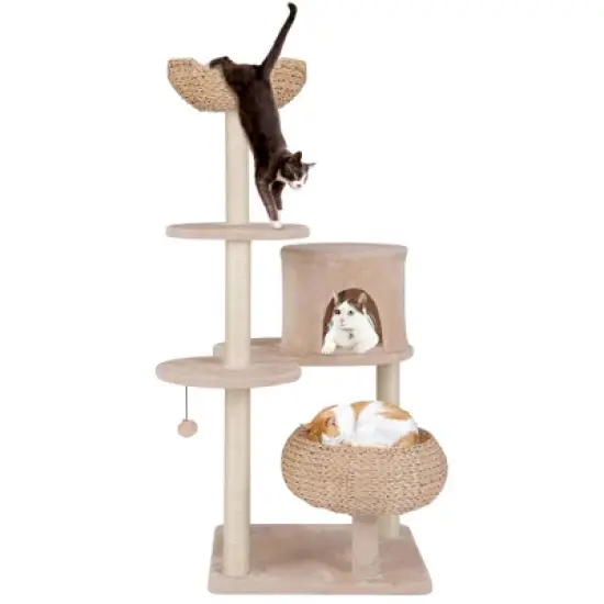 Costway 58" Cattail Cat Tower with Sisal Scratching Posts Perch Basket Ball Condo image {9}