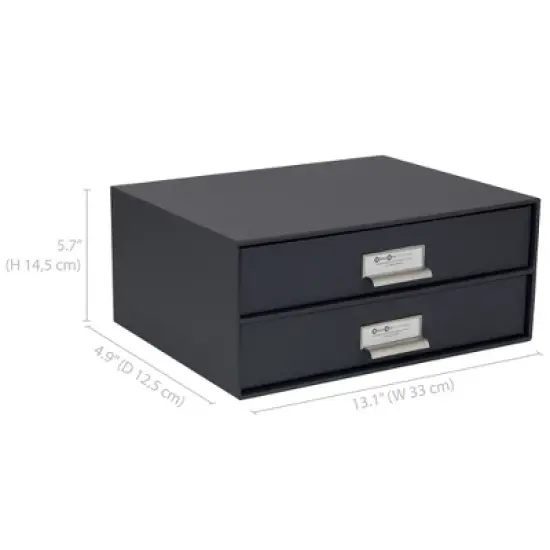 Bigso Birger 2-Drawer Fiberboard Document Box | Desktop Storage Drawers with Metal Label Holders image {3}