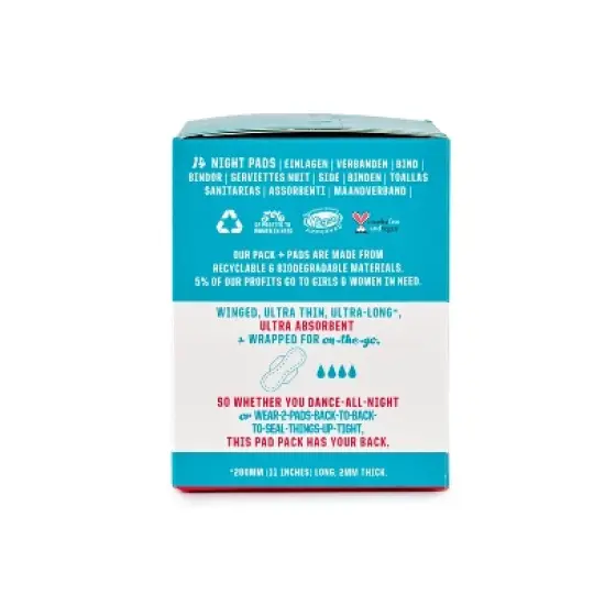 Flo Organic Bamboo Silky-Soft Ultra-Thin Absorbent Night with Wings Maxi Pads - 14ct image {3}