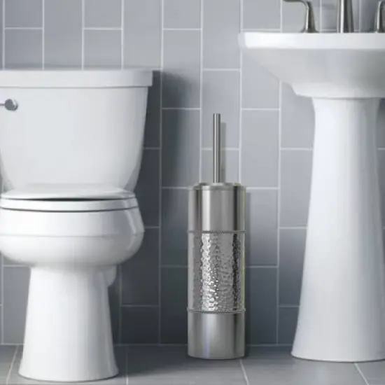 Slim Compact Stainless Steel Toilet Brush Holder Two-Tone - Nu Steel image {1}