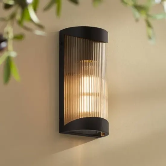 Possini Euro Design Possini Euro August 11" High Textured Black Outdoor Wall Light image {1}