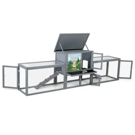 Resenkos 2-Story Rabbit Home, Dual Run Bunny Shelter, Weatherproof Guinea Pig Cage, Resting Area, PC Roof, Gray With Colorful Patterns image {11}