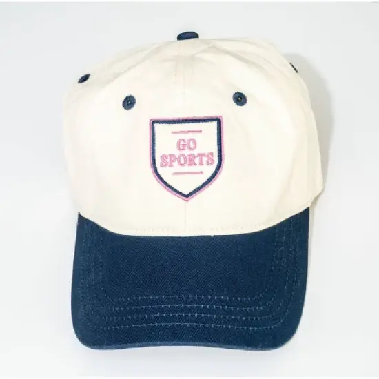 Go Sports Hat - Frasier Sterling Cream/Navy/Pink: Adjustable Cotton Baseball Cap image {1}