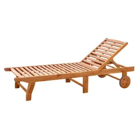 Outsunny Outdoor Folding Chaise Lounge Chair Recliner with Wheels, Acacia Wood Frame - Teak Color image {3}