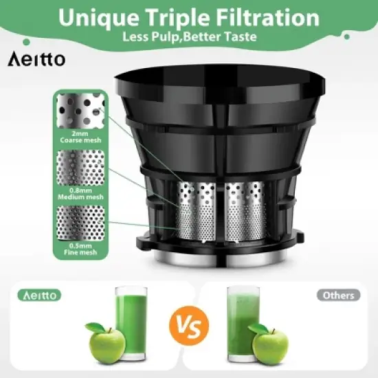 Ecoself Cold Press Juicer &ndash; 5.3" Large Feed Chute, 1.7L Capacity, Slow Masticating Juicer for Maximum Nutrients, Easy to Clean Juicer Machine Grey image {6}