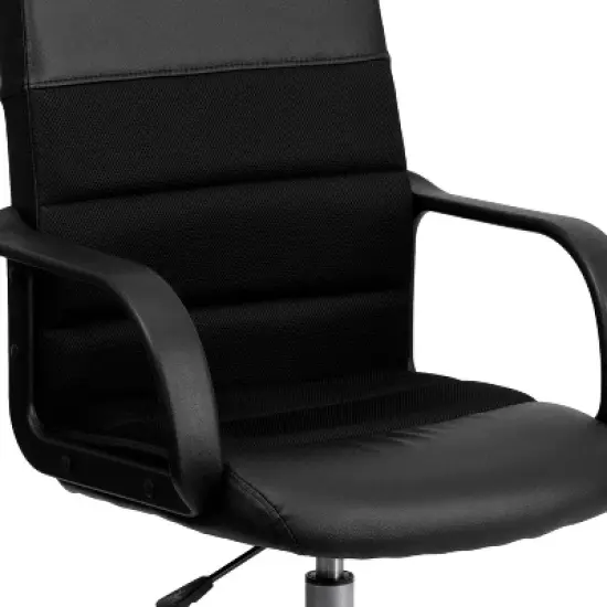 Swivel Task Chair Black Leather/Mesh - Flash Furniture image {8}