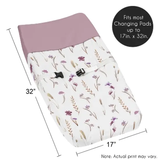 Sweet Jojo Designs Girl Changing Pad Cover Watercolor Floral Garden Purple and Taupe image {4}