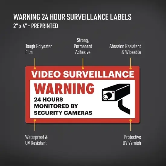 Avery 24 Hour Video Surveillance Warning Labels, Waterproof, UV Resistant, Preprinted, 2" X 4", 20 Labels image {1}