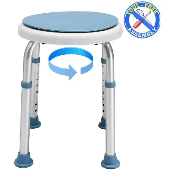 5 Star Super Deals Shower Chair & Bath Rotating Stool for Elderly - Adjustable Height 360&deg; Swivel Seat, Lightweight, Non-Slip & Round Padded image {6}
