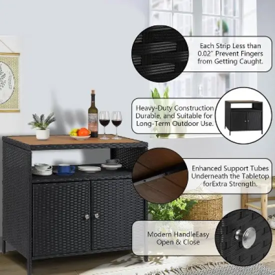 Versatile Outdoor Wicker Storage Cabinet with Shelf & Weather-Resistant Patio Bar Table, Convenient Access image {4}