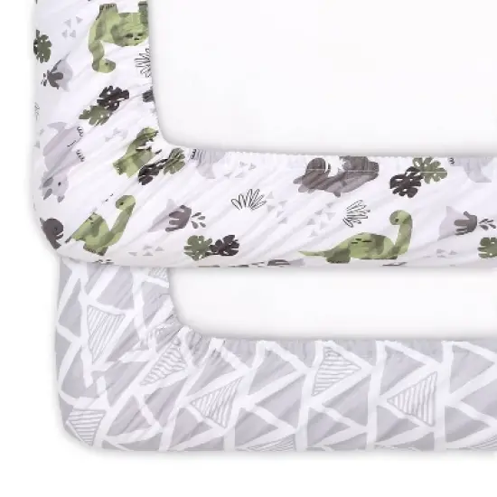 The Peanutshell Fitted Crib Sheets - Green and Gray Dinosaur - 2pk image {4}
