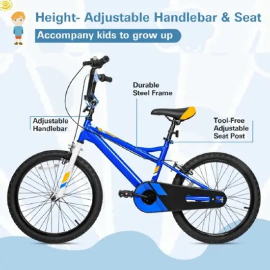 hykolity 20 inch Kids Bike Children Bicycle for Boy 7-13 Years Old Cycling Kiddo Height 48-62 inch Coaster Brakes Blue image {1}