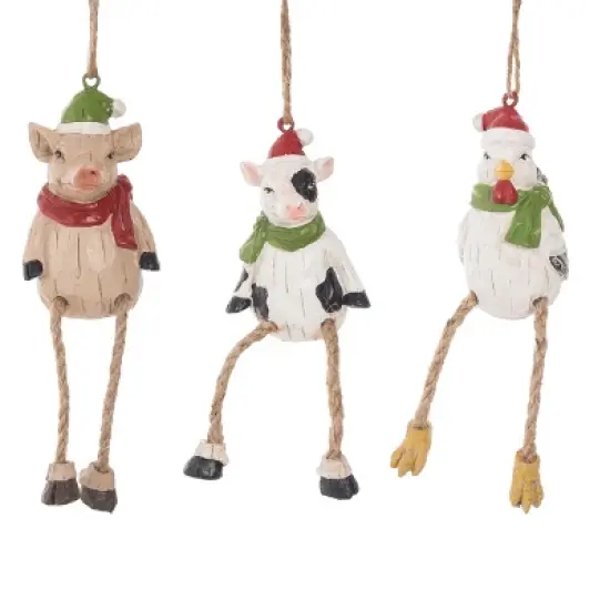 Transpac Merry Farm Animal Sitter Figurines Set of 2 Colorful Christmas Decor for Tabletop and Mantel Indoor Gifts image {1}