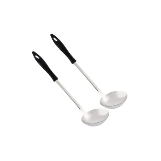 Unique Bargains Kitchen Stainless Steel Stew Spoons 10" x 2.7" Silver Tone Black 2 Pcs image {3}