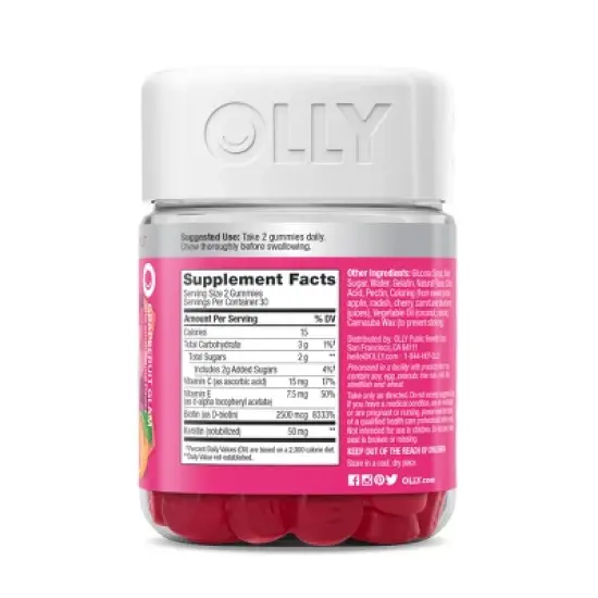 OLLY Undeniable Beauty Multivitamin Gummies for Hair Skin & Nails with Biotin, Keratin, Vitamins C & E - Grapefruit Glam - 60ct image {2}