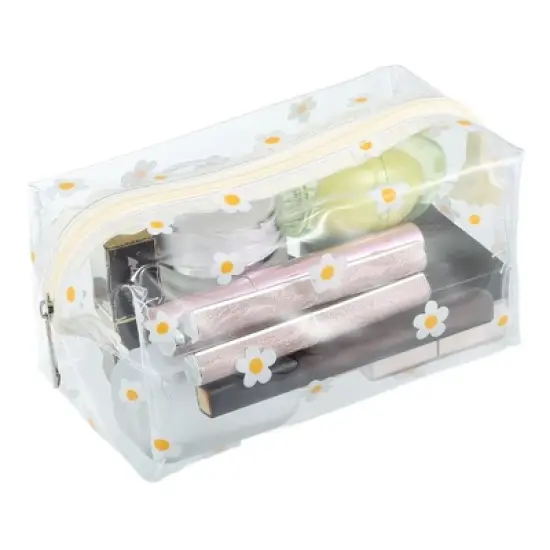Unique Bargains Portable PVC Clear Makeup Bag Flower White 1 Pc image {3}