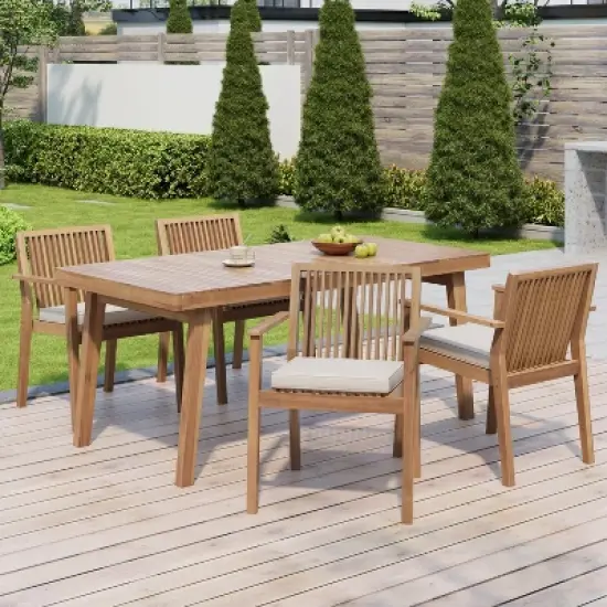 Christopher Knight Home Ashe Rustic 5 Piece Patio Acacia Wood Dining Set with Cushions image {1}