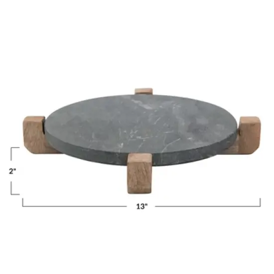 Storied Home Marble Serving Board with Mango Wood Stand, Black & Natural image {2}