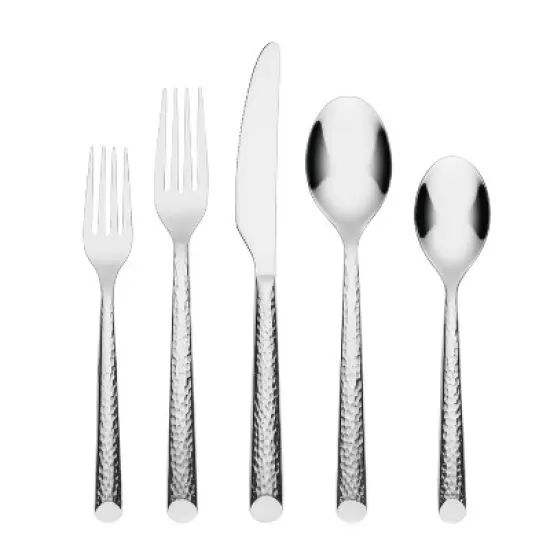 Cambridge Silversmiths 20pc Elsa Hammered Mirror Flatware Set: Stainless Steel Silverware Service for 4, Modern Design image {3}