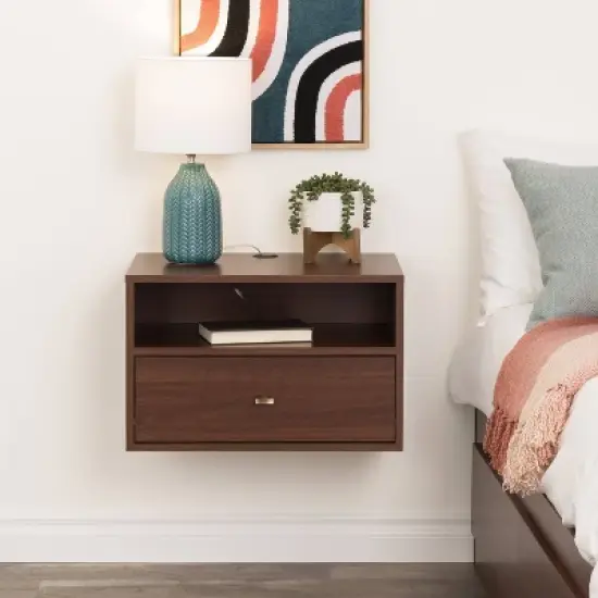 Floating 1 Drawer Nightstand with Open Shelf - Prepac image {2}