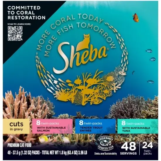 Sheba Perfect Portions Cuts in Gravy Salmon, Trout Fish and Tuna Flavor Variety Pack Wet Cat Food - 63.4oz image {2}