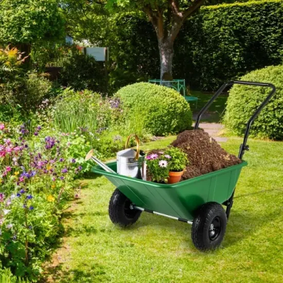 Tangkula Dual-Wheel Wheelbarrow w/ Pneumatic Tires 330 LBS Load Capacity 21 Gal Volume image {2}