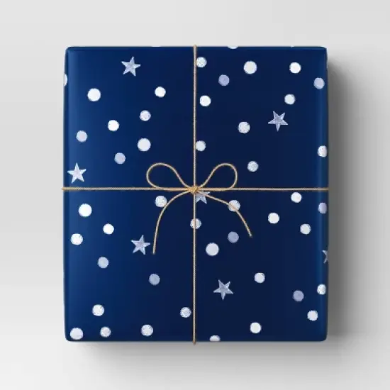 30" 50 sq ft Christmas Roll Wrap Dots and Stars on Navy - Wondershop&trade; image {1}