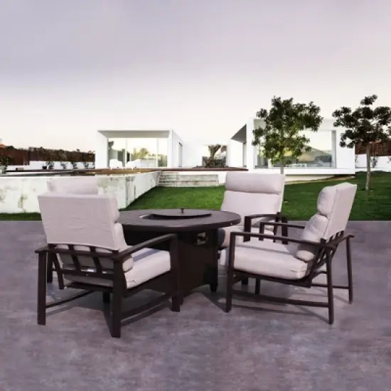 Courtyard Casual Santorini 5 pc Firepit Seating Group  Includes:  One 48" Round Fire Pit and 4 Santorini Club Chairs image {1}
