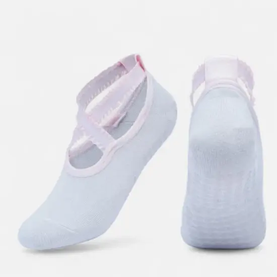 Anna-Kaci Women's 2-Pack Ballet Style Grip Socks with Crisscross Elastic Straps and Non-Slip Soles for Yoga or Pilates image {2}