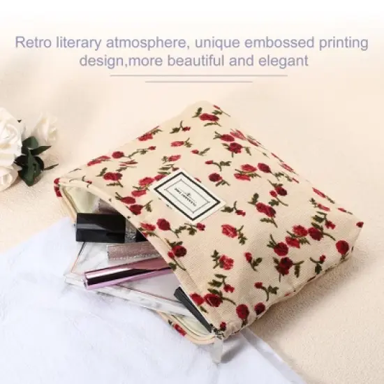 Unique Bargains Women's Floral Zipper Flower Makeup Bags and Organizers 1 Pc image {2}