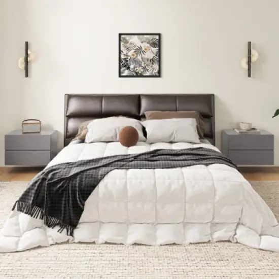 Costway 1/2 PCS Floating Nightstand with Drawer Storage Modern Floating Bedroom Shelf Gray image {4}