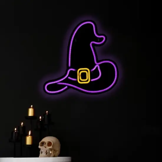 Northlight LED Witch Hat Neon Lighted Halloween Wall or Window Decoration - 15" - Purple image {2}