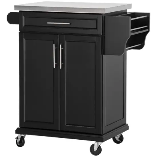 HOMCOM Rolling Kitchen Island Utility Trolley, Storage Cart on Wheels With Drawer, Spice Rack, Black image {3}