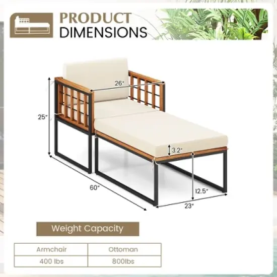 Tangkula 4PCS Outdoor Chaise Lounge Chair Acacia Wood Heavy Duty 1200 lbs Weight Capacity image {8}