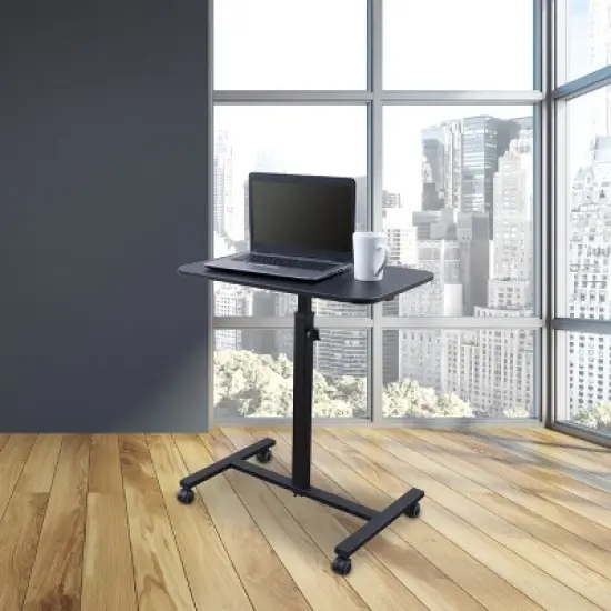 Stand Up Desk Store Height Adjustable Single Column Rolling Standing Desk Laptop Stand - Black image {2}