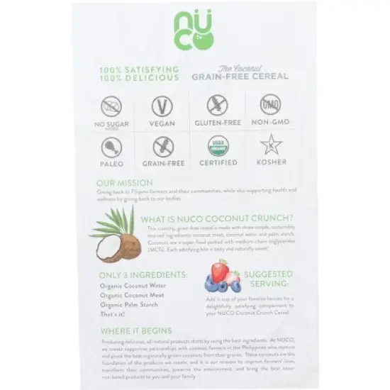 Nuco Organic Coconut Crunch Cereal - Case of 6/10.58 oz image {2}